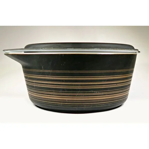 Pyrex 475-B Terra 2.5 Qt Casserole w/ Lid Matte Rings 1960s Vintage - Picture 3 of 8